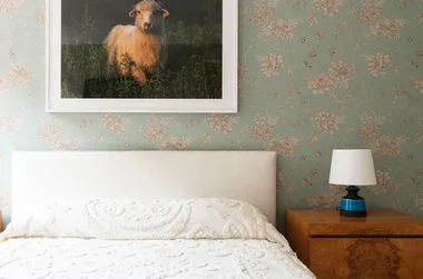 Burl wood furniture in a bedroom