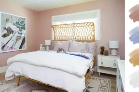 bedroom color schemes - pink + blue + white + gold