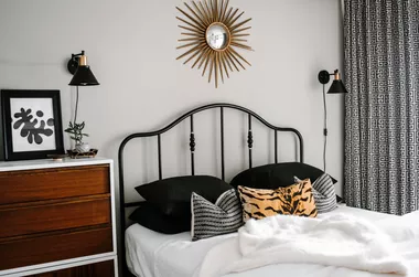 Winter bedding in modern bedroom.