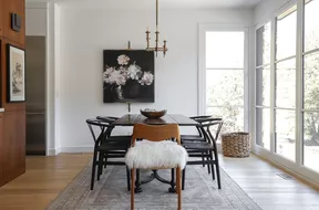 A modern, styled dining room